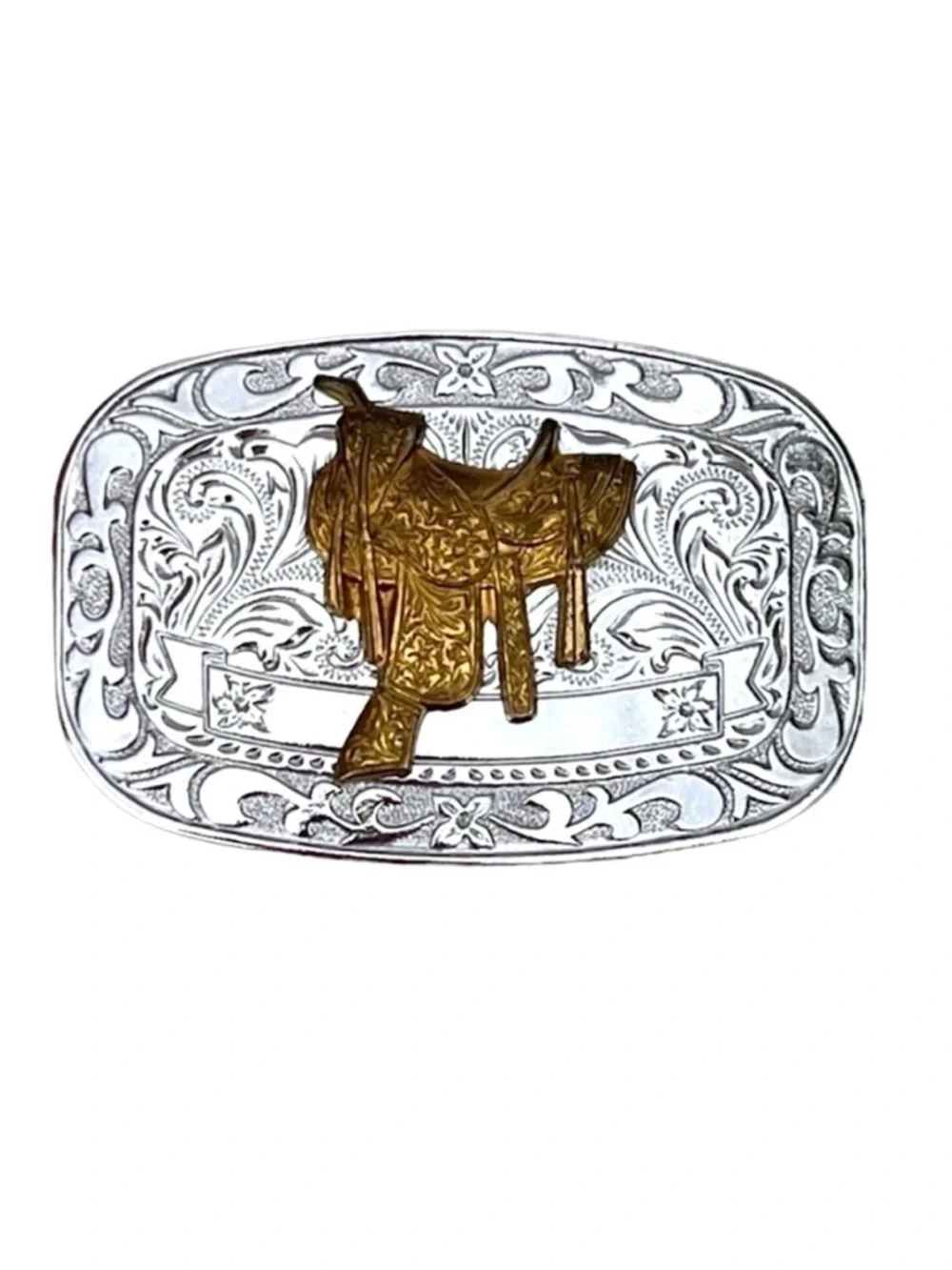 Silver tone Western Belt Buckle Horse Saddle Western Cowgirl